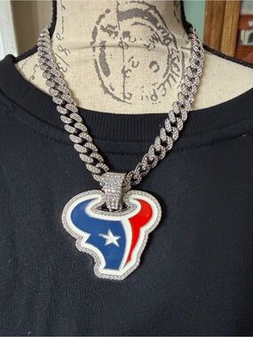 Silver Cuban Chain Necklace with Blue and Red Enamel Pendant